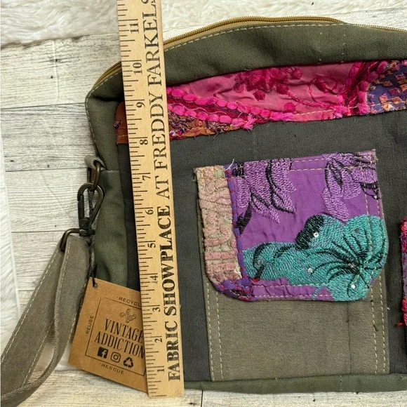 Vintage Addiction Recycled Military Tent Patchwork Crossbody Bag NWT - Picture 7 of 8